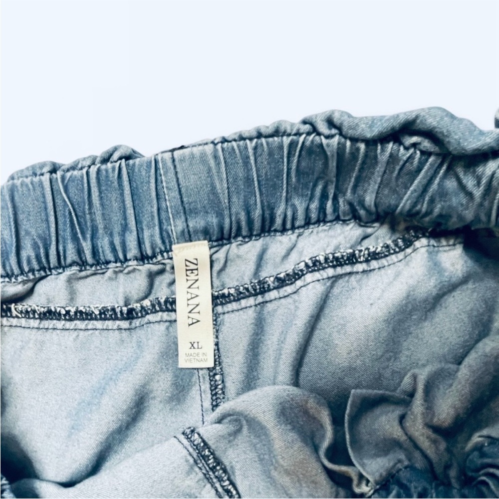Zenana Outfitters faux Washed Blue Denim 100% Lyocell Elastic Waist Pants - Picture 7 of 14
